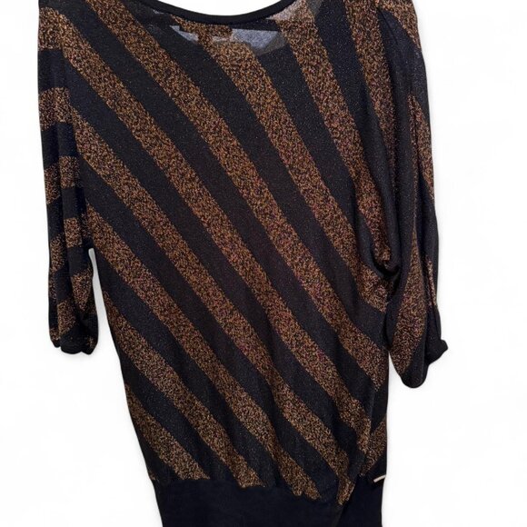 Rock & Republic Copper Sparkle & Black Striped 3/4 Length Sweater Tunic EUC - XL - Picture 6 of 6